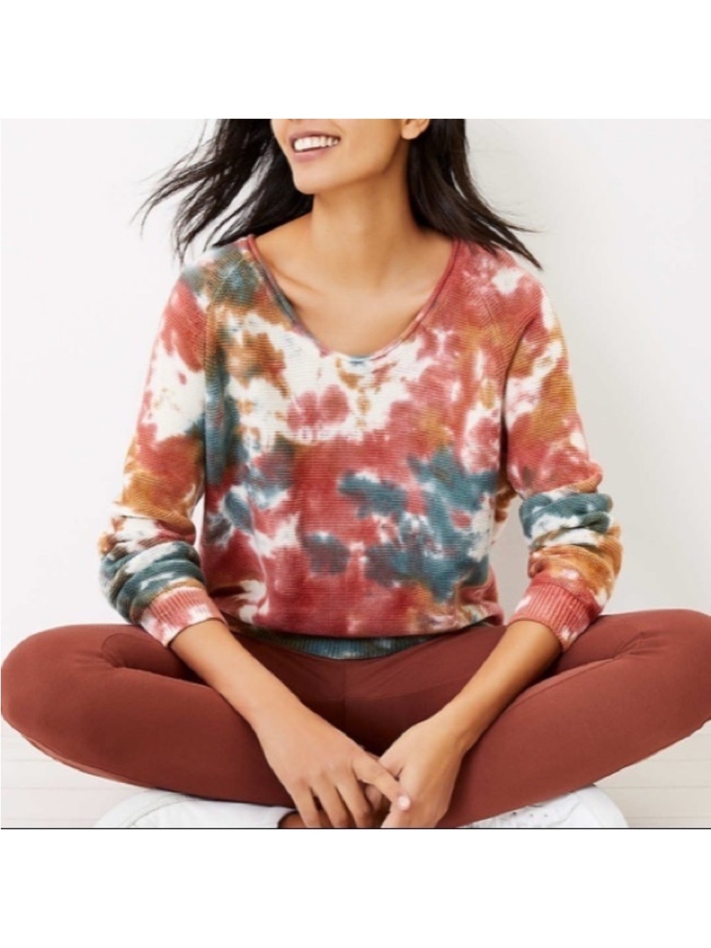 Lou & Grey Waffle Knit Long Sleeve Top - Rust, Teal, Mustard